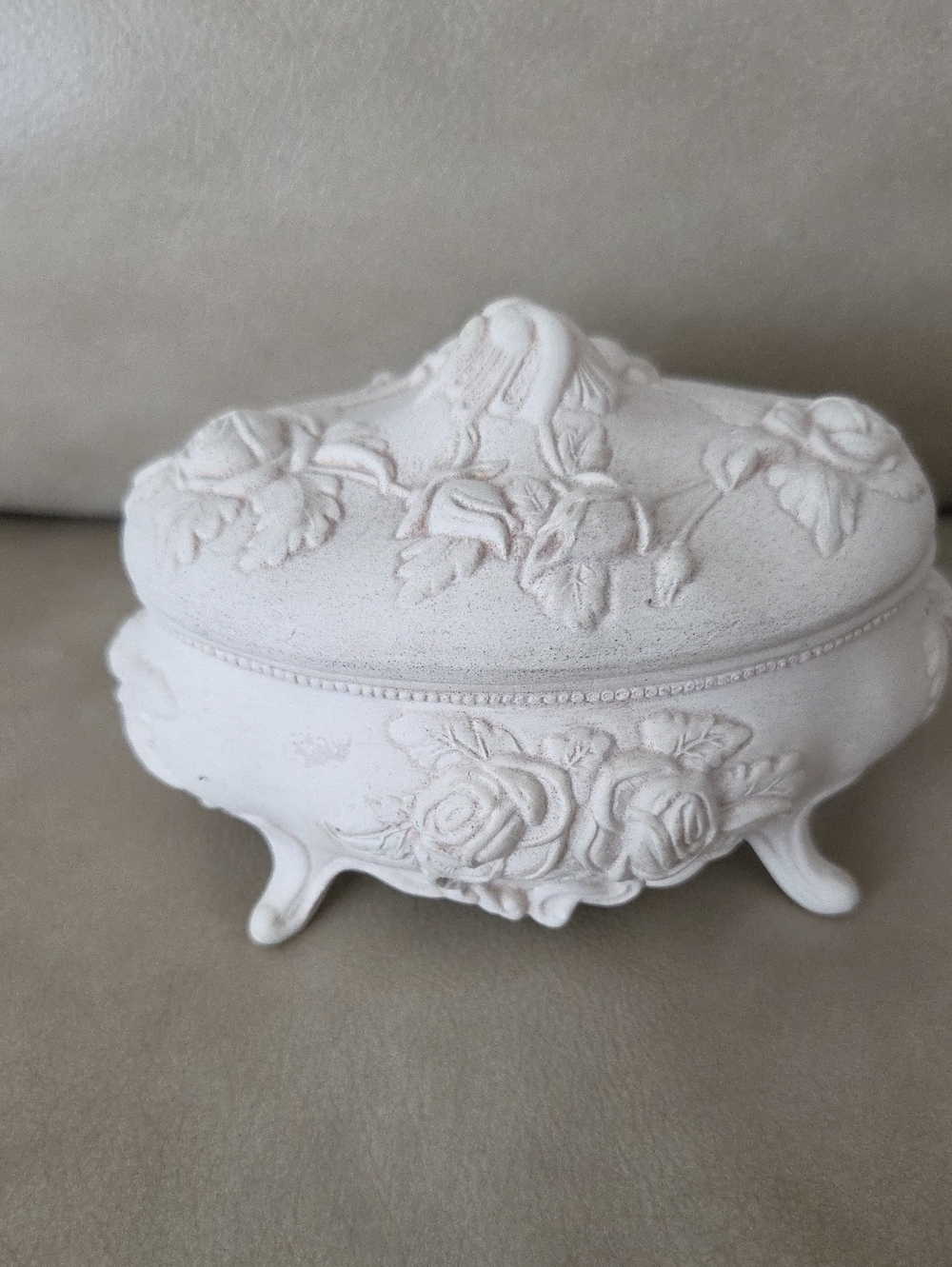 Ornate Floral Decorative Trinket Box in Off White Handcrafted In Canada - Picture 2 of 13